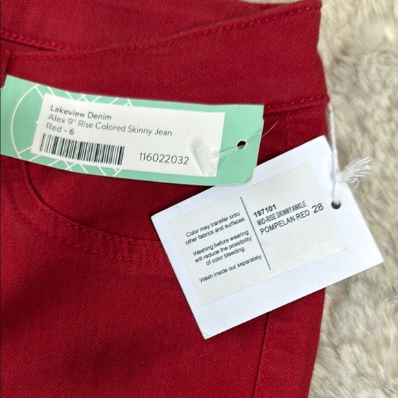 Lakeview Denim | for Stitchfix Alex Pompelan Red Denim Jeans, Size 28, NWT - Picture 3 of 11